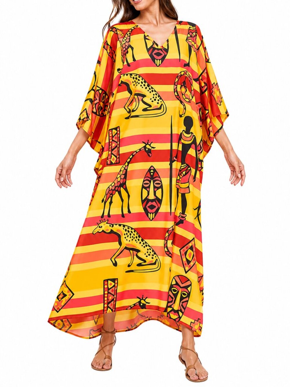 Casual Kaftan Dress Plus Size Polyester Beach Caftan Maxi Dresses for Resortwear